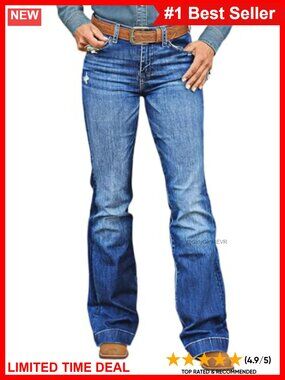 Mid Rise Boot Cut Ripped Jeans Butt Lifting Stretchy Raw Hem